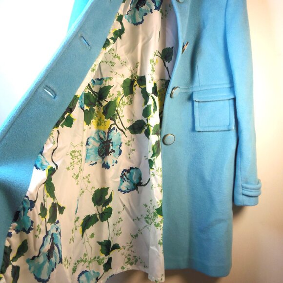 Vintage Banana Republic Full Length Wool Coat Lt Blue w/Floral Lining Epaulets - Picture 5 of 11